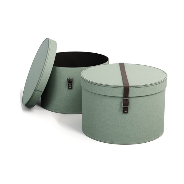 Cutii de depozitare albastru-verde 2 buc. din carton cu capac ø 37,5x25,5 cm Rut Canvas Paper Laminate – Bigso-image-3