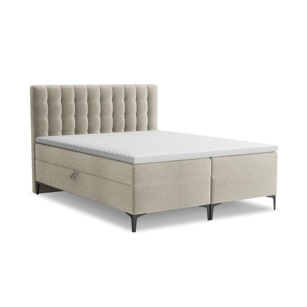 Pat boxspring taupe cu spațiu de depozitare 180x200 cm Puhala – Makamii
