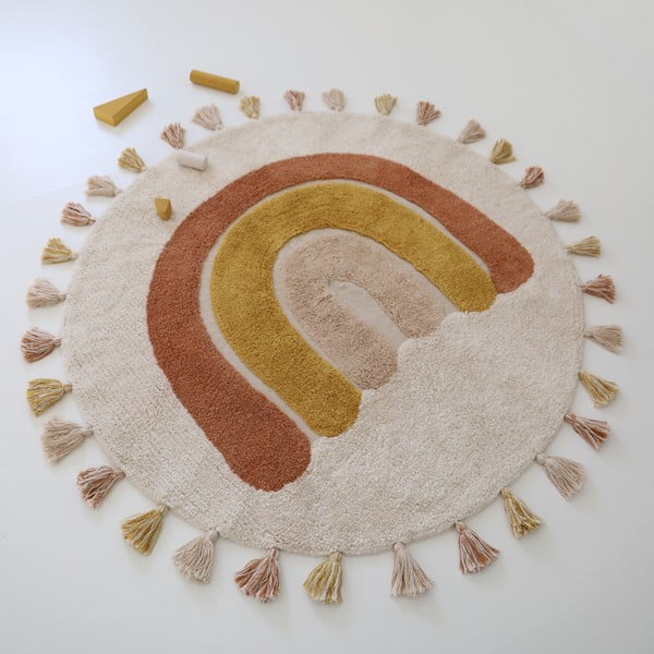 Covor pentru copii cărămiziu crem lavabil țesut manual din bumbac ø110 cm Rainbow Toffee – Nattiot-image-2