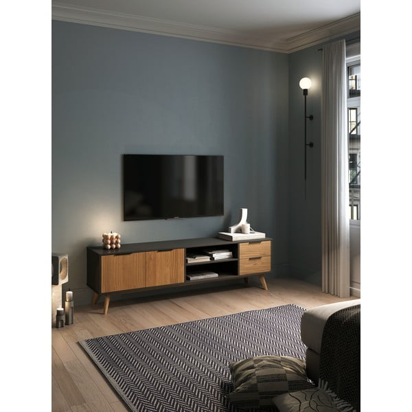 Comodă TV  negru/natural  din lemn de pin 180x53 cm Lavis – Marckeric-image-1
