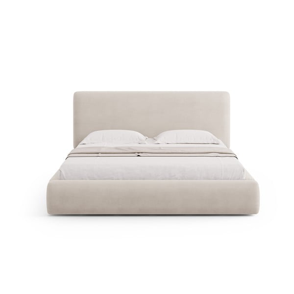 Pat matrimonial bej tapițat cu spațiu de depozitare cu somieră 140x200 cm Colonel – Cosmopolitan Design-image-3