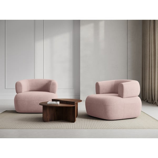 Fotoliu roz deschis cu tapițerie din stofă bouclé Jenny – Micadoni Home-image-1