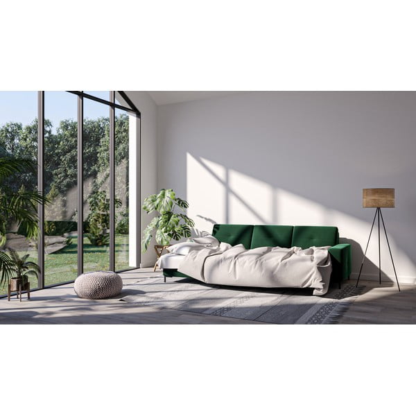 Colțar extensibil cu șezlong pe partea stângă și suprafață din catifea Ghado Moor, verde închis-image-1