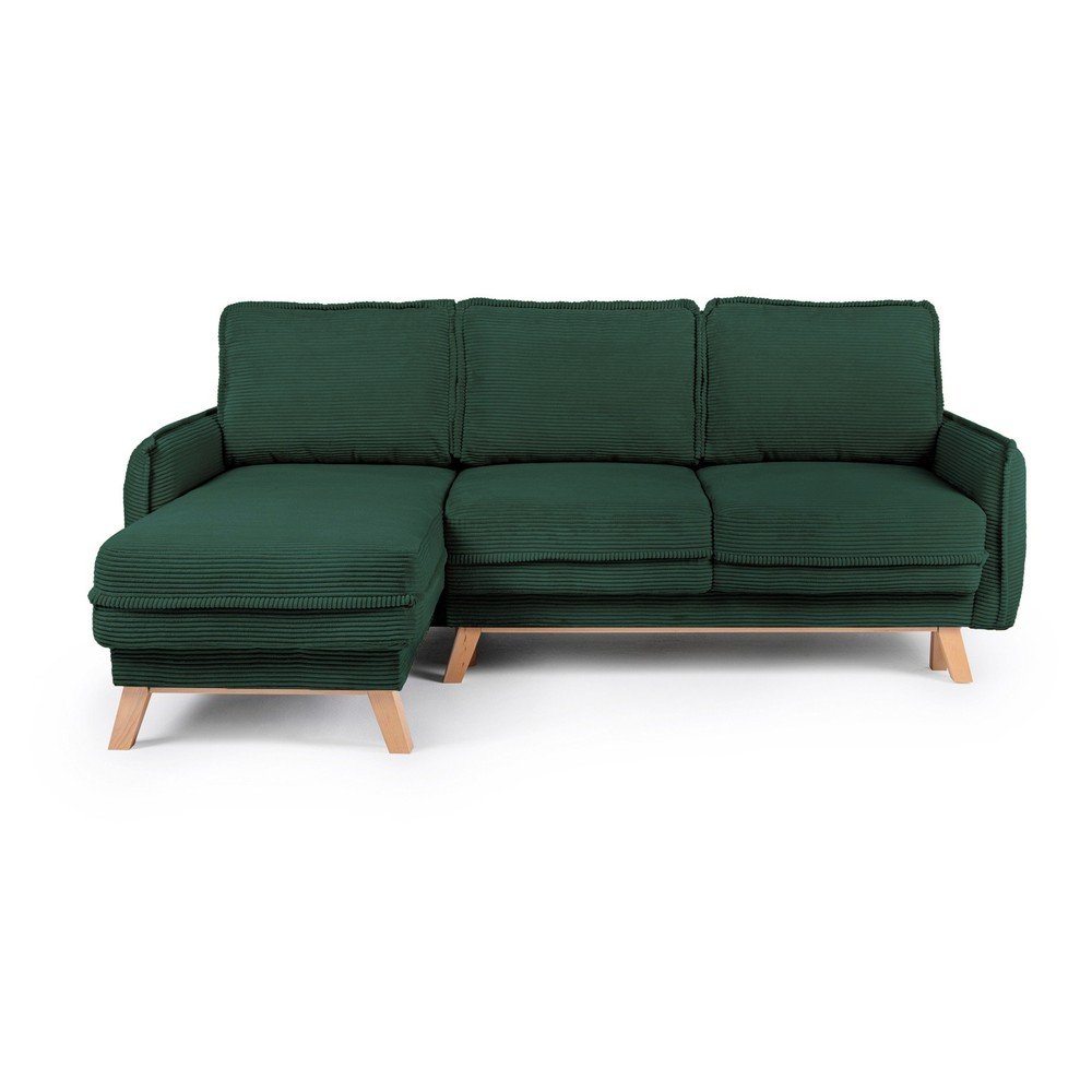 Colțar verde închis extensibil/cu spațiu de depozitare cu tapițerie din catifea reiată Tori – Bonami Selection