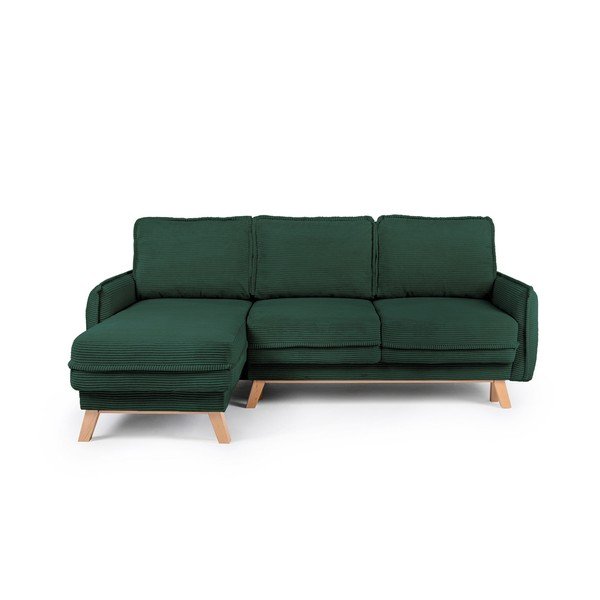 Colțar verde închis extensibil/cu spațiu de depozitare cu tapițerie din catifea reiată Tori – Bonami Selection