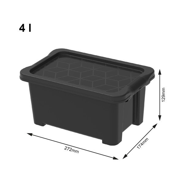 Cutie de depozitare negru lucios din plastic cu capac Evo Easy - Rotho-image-1