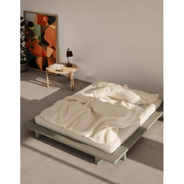 Pat matrimonial verde salvie din lemn de pin fără tăblie cu somieră 180x200 cm Japan – Karup Design-image-1