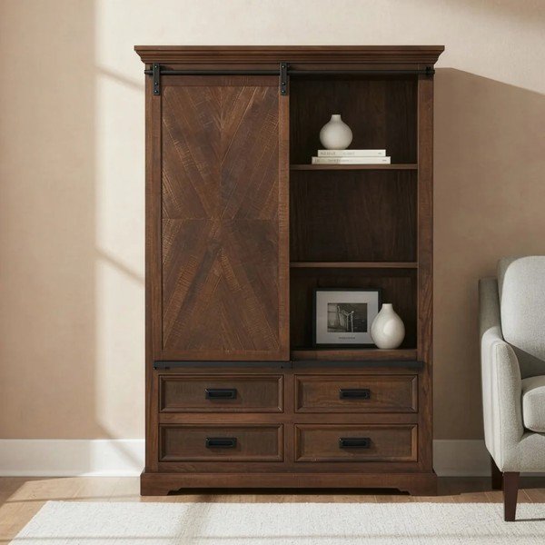 Bibliotecă maro din lemn de mango cu ușă glisantă 110x160x40 cm Don Barn – Støraa-image-1