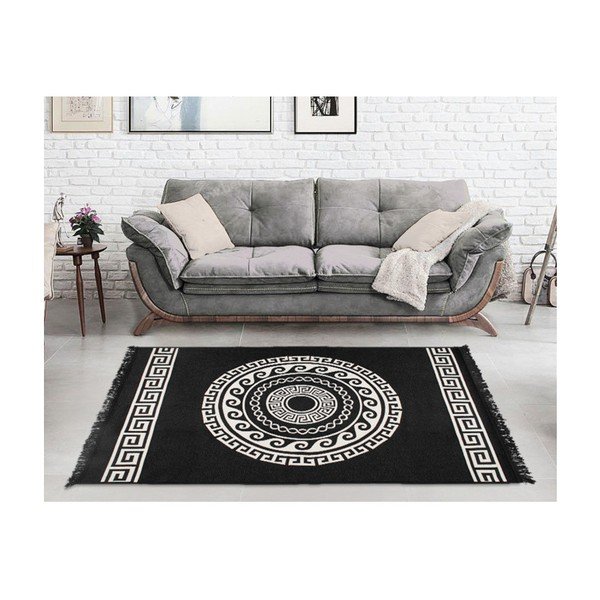 Covor reversibil Cihan Bilisim Tekstil Mandala, 120 x 180 cm, bej-negru-image-3
