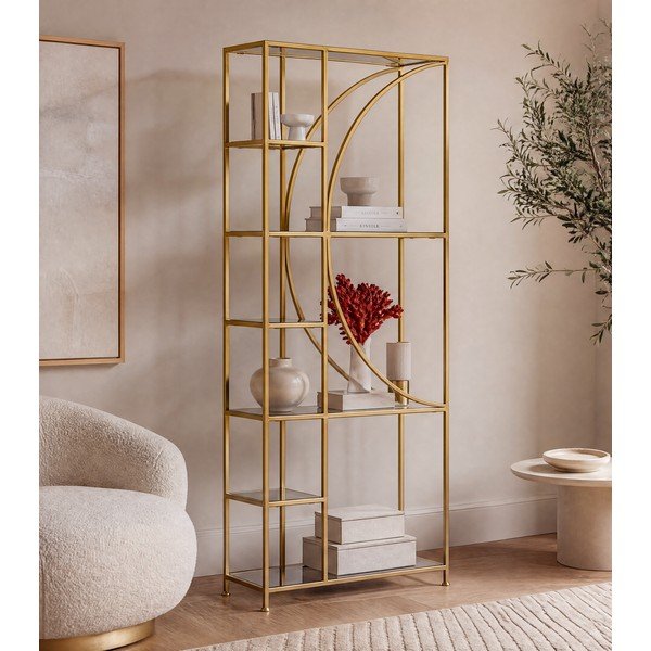 Bibliotecă aurie din oțel 66x176x25,5 cm Elenor – Bizzotto-image-1