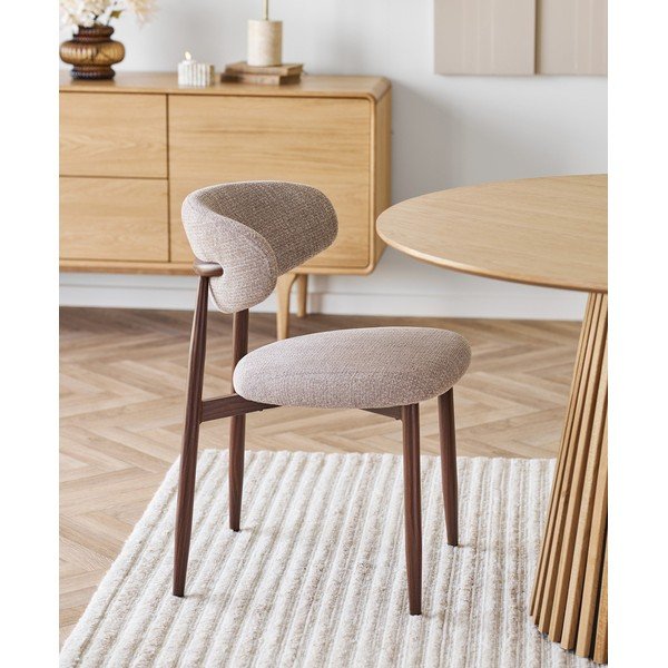 Scaun de dining bej/maro închis tapițat Levanto – House Nordic-image-1