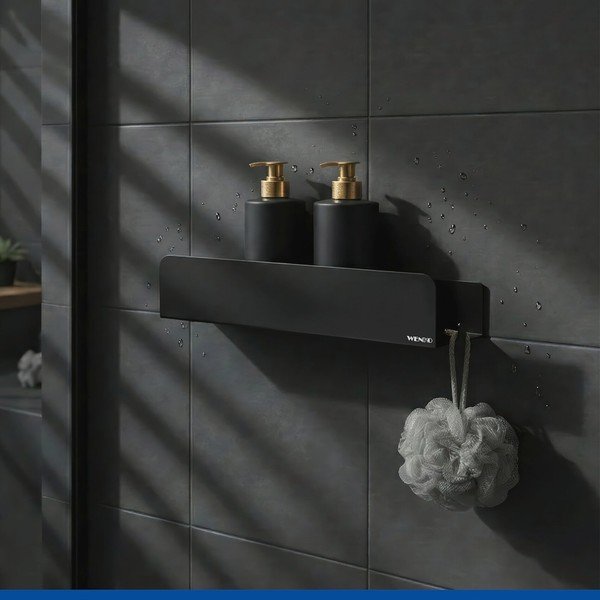 Raft pentru baie negru autoadeziv cu Turbo-Loc din oțel inoxidabil Lizan – Wenko-image-2