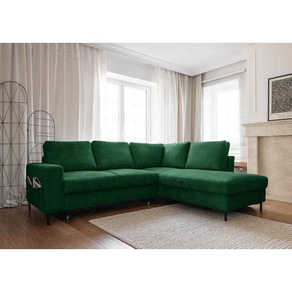 Colțar verde închis extensibil cu tapițerie din catifea reiată  (cu colț pe partea dreaptă) Lofty Lilly – Miuform-image-3