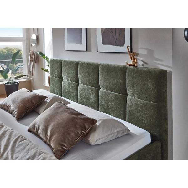 Pat matrimonial kaki tapițat cu spațiu de depozitare cu somieră 180x200 cm Nova – Meise Möbel-image-3