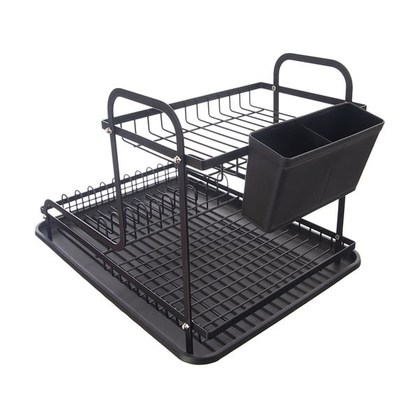 Scurgător de vase negru cu două nivele din metal 42,5x32 cm Radka – Orion
