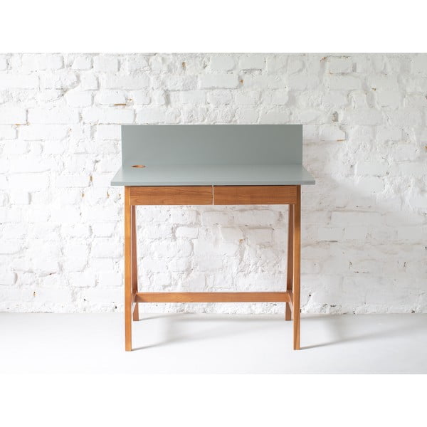 Birou cu bază din lemn de frasin Ragaba Luka Oak, lungime 110 cm, gri-image-1