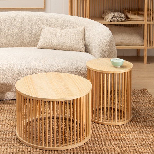Măsuță de cafea în culoare naturală rotundă cu aspect de lemn de pin ø 60 cm Stick – Ixia-image-1