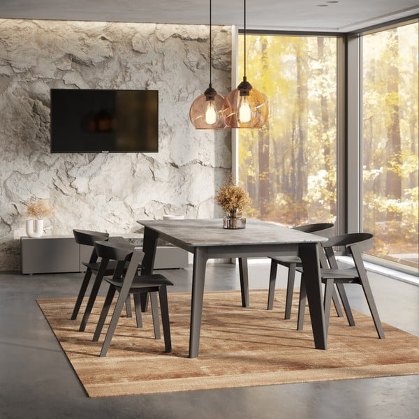 Masă de dining neagră extensibilă cu blat cu aspect de lemn de beton 100x180 cm Shadow – TemaHome-image-1