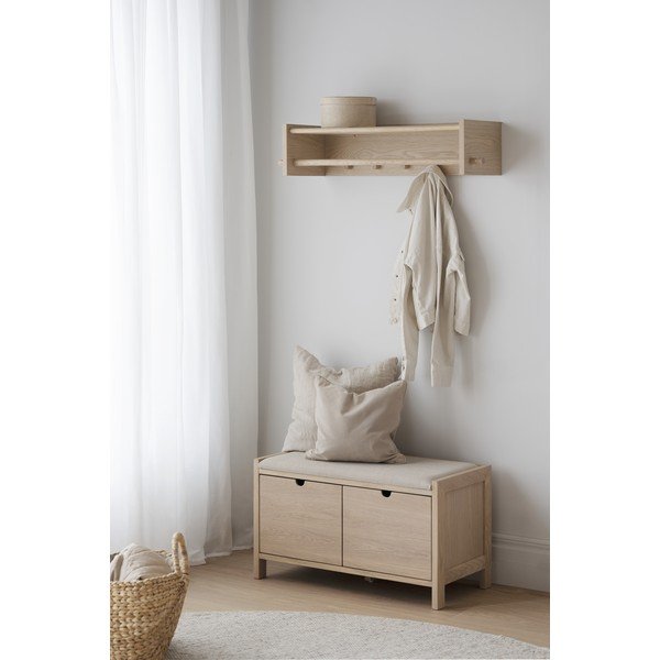 Cuier de perete în culoare naturală cu raft din lemn masiv de stejar Hillmond – Rowico-image-1