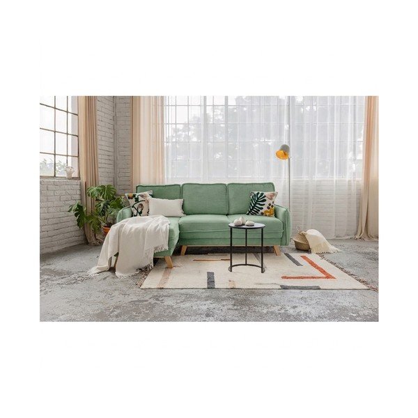 Colțar verde deschis extensibil cu tapițerie din catifea reiată  (cu colț variabil) Tori – Bonami Selection-image-1