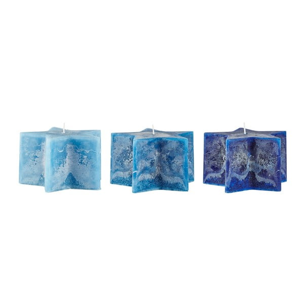 Set 3 lumânări KJ Collection Stars, ⌀14 x 8,5 cm, albastru