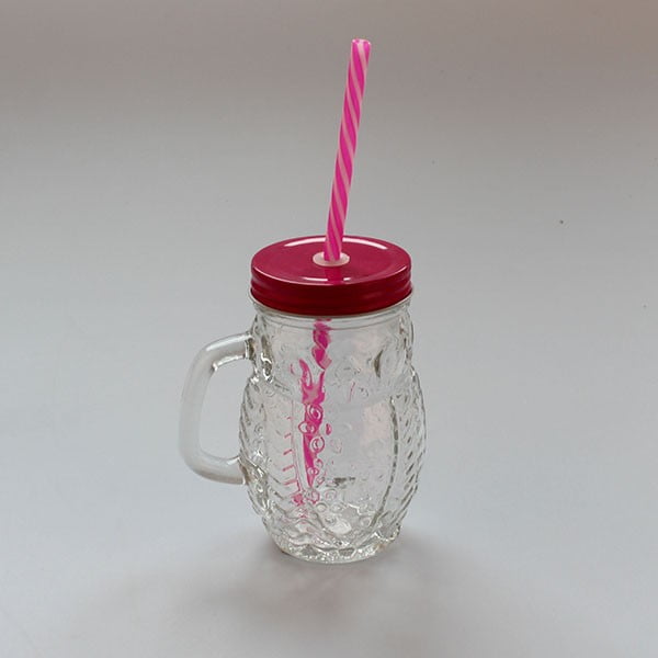 Cană din sticlă cu pai și capac Dakls Pink, 350 ml, roșu - roz