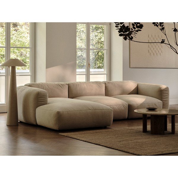 Modul pentru canapea modulară bej cu tapițerie din catifea (de mijloc) Martina – Micadoni -image-1