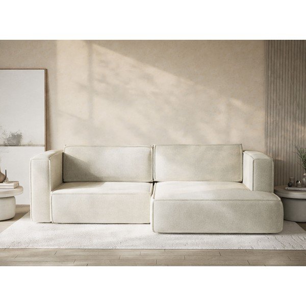 Colțar crem extensibil/cu spațiu de depozitare cu tapițerie din chenille (cu colț pe partea dreaptă/cu șezlong) Velto – Maison de Rêve-image-1