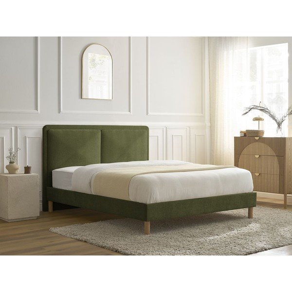 Pat matrimonial verde tapițat tapițat cu somieră 140x190 cm Mara – Bobochic Paris-image-2