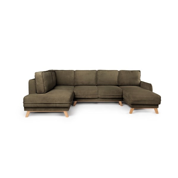 Colțar verde extensibil cu tapițerie din catifea reiată  (cu colț pe partea stângă /în formă de "U") Tori – Bonami Selection