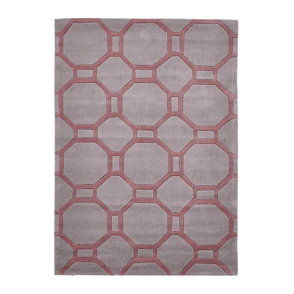 Covor țesut manual Think Rugs Hong Kong Tile Grey & Rose, 150 x 230 cm, gri - roz