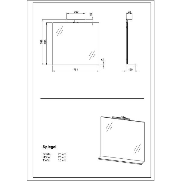 Oglindă de perete cu led/cu raft 76x75 cm – Germania-image-3