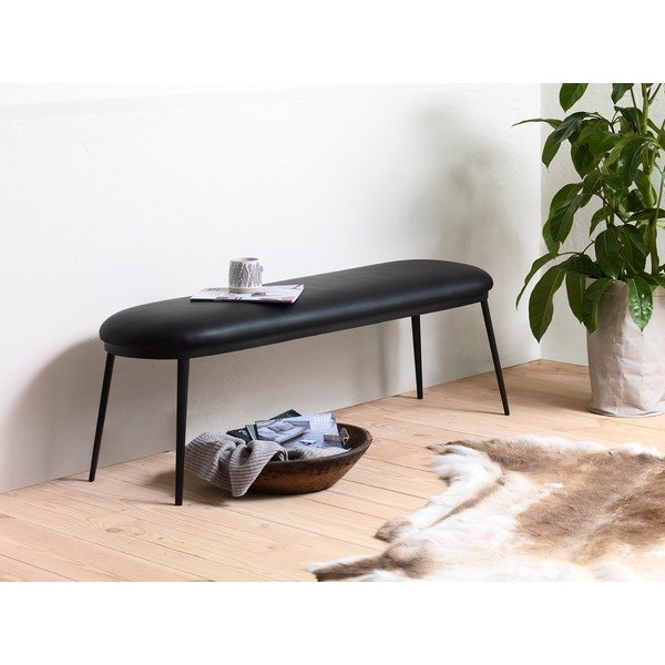Bancă neagră cu tapițerie din imitație de piele Gain – Unique Furniture-image-1