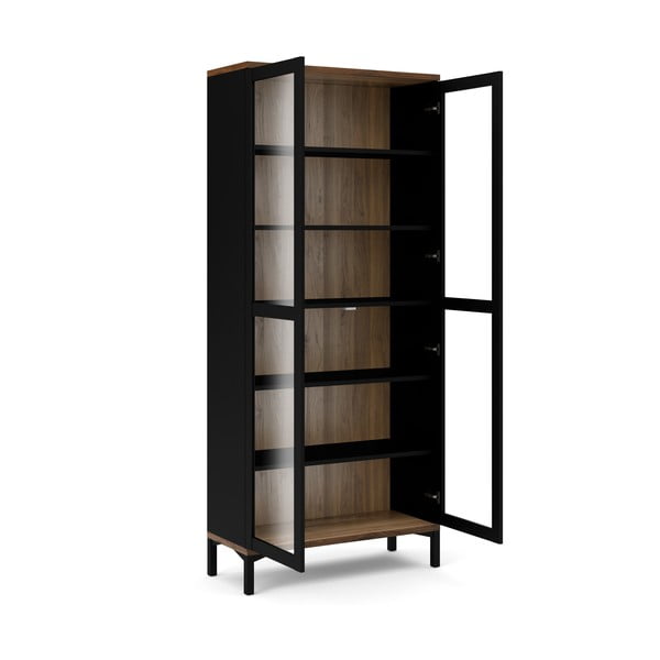 Vitrină neagră-în culoare naturală cu aspect de lemn de nuc 89x203x36 cm Roomers – Tvilum-image-2