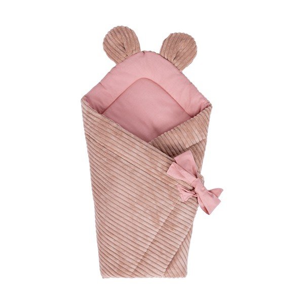 Păturică de înfășat roz din catifea reiată 35x65 cm – Meowbaby