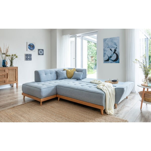 Colțar extensibil cu șezlong pe partea stângă Miuform Dazzling Daisy L, albastru deschis-image-4