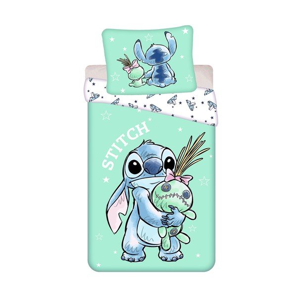 Lenjerie de pat pentru copii verde-mentă din bumbac pentru pat de o persoană 140x200 cm Lilo & Stitch "Buddies" – Jerry Fabrics