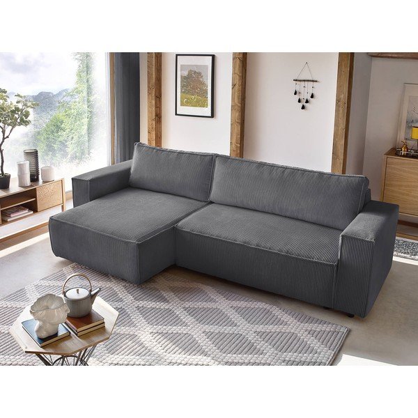 Colțar gri închis extensibil cu tapițerie din catifea reiată  (cu colț variabil) Nihad – Bobochic Paris-image-1