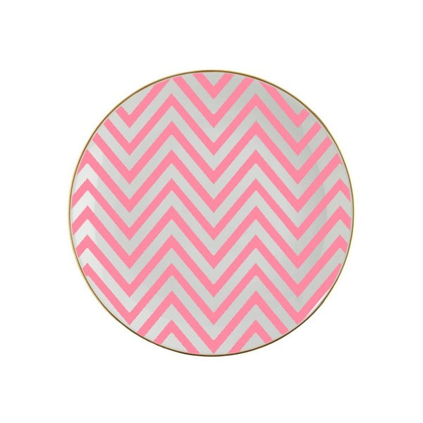 Farfurie din porțelan Vivas Zigzag, Ø 23 cm, roz - alb