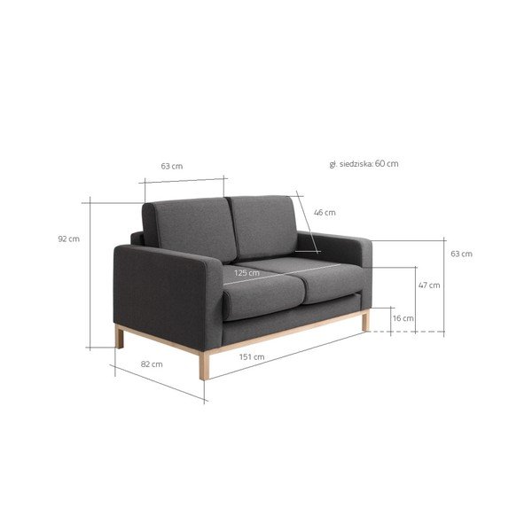 Canapea 2 locuri Custom Form Scandic, gri antracit-image-2