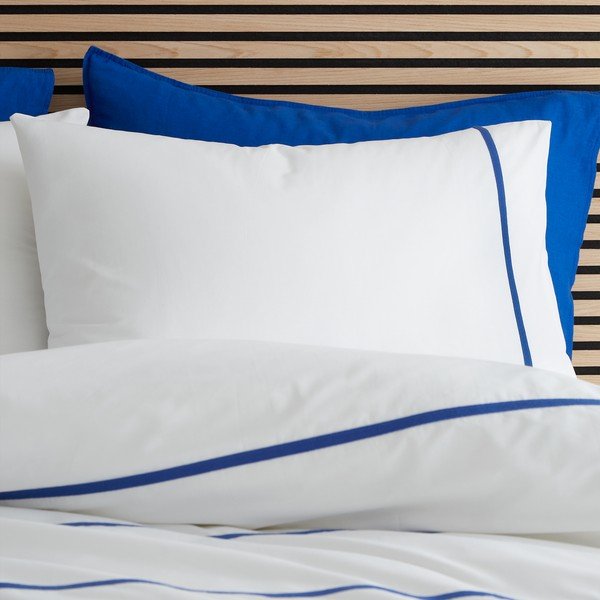 Lenjerie de pat albă/albastră din bumbac pentru pat de o persoană 135x200 cm Herringbone Trim Stripe – Content by Terence Conran-image-2