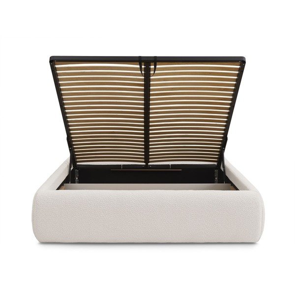 Pat matrimonial alb tapițat cu spațiu de depozitare/fără tăblie cu somieră 160x200 cm Inera – Bobochic Paris-image-4