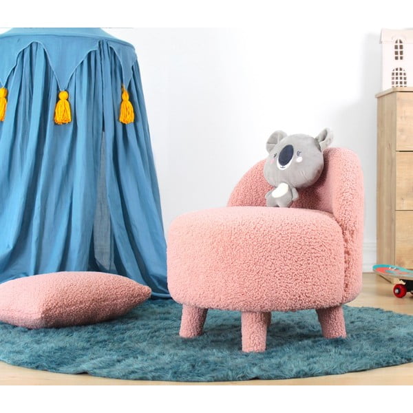 Fotoliu pentru copii roz deschis cu tapițerie din stofă bouclé Moouv – Artie-image-1