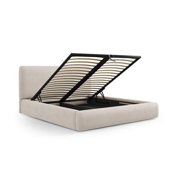 Pat matrimonial bej tapițat cu spațiu de depozitare cu somieră 140x200 cm Colonel – Cosmopolitan Design-image-2