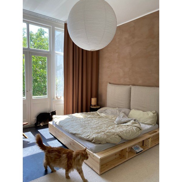 Pat matrimonial  din lemn masiv de pin cu somieră 180x200 cm Ziggy – Karup Design-image-1