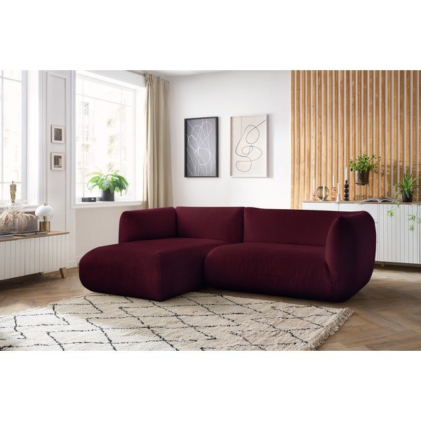 Colțar burgundy cu tapițerie din catifea reiată  (cu colț  pe partea stângă ) Lecomte – Bobochic Paris-image-1