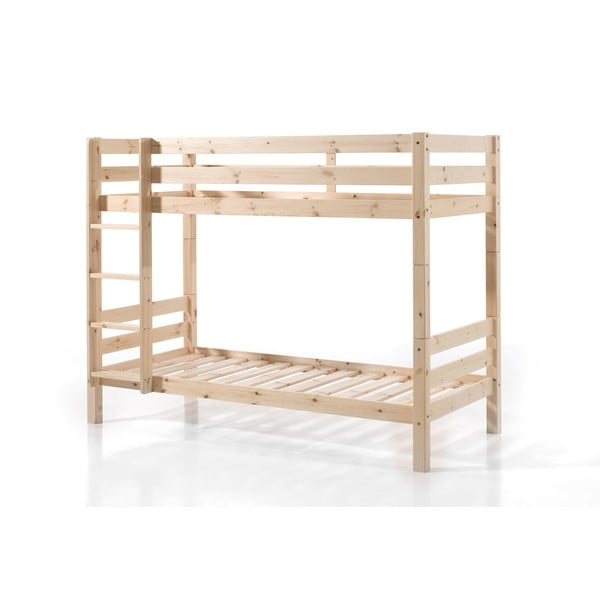 Pat pentru copii  în culoare naturală supraetajat din lemn de pin cu spațiu de depozitare 90x200 cm PINO – Vipack-image-2