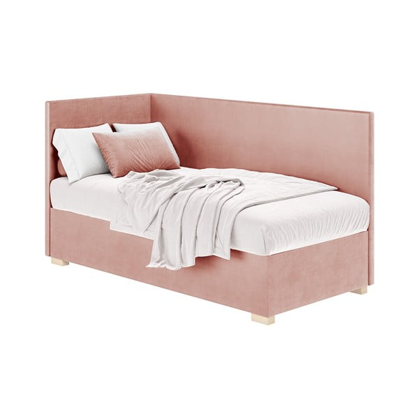 Pat pentru copii  roz pe colț cu spațiu de depozitare cu saltea 90x200 cm Flexi – Ghado-image-3