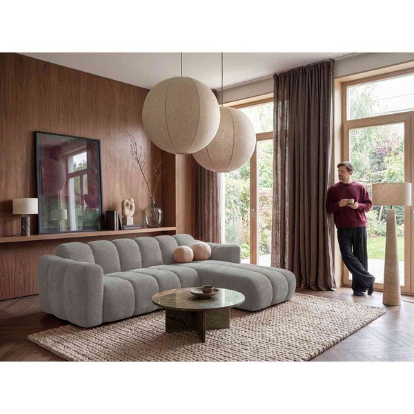 Colțar gri extensibil cu tapițerie din chenille (cu colț pe partea dreaptă) Michell – Miuform-image-1