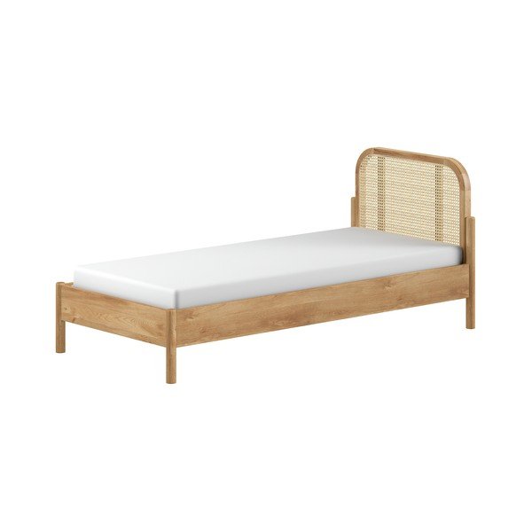 Pat în culoare naturală din lemn de stejar cu somieră 90x200 cm Olive Rotan – Vipack